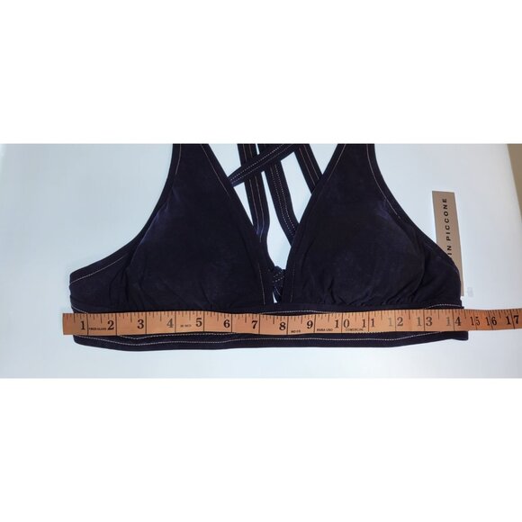 Robin Piccone Bikini Womens Swim Top V-Neck Bottom High Rise Sz Medium Navy Blue - Picture 7 of 8
